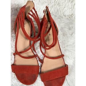 Torrid Sandals Womens Size 9.5W Red Faux Suede Gladiator Block Heel Zip Back